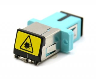 Shuttered SC Simplex Aqua Adapter with Flange