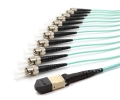 10m MTP Female to 12 ST UPC 12 Fiber Multimode OM3 50/125 Fanout Cable