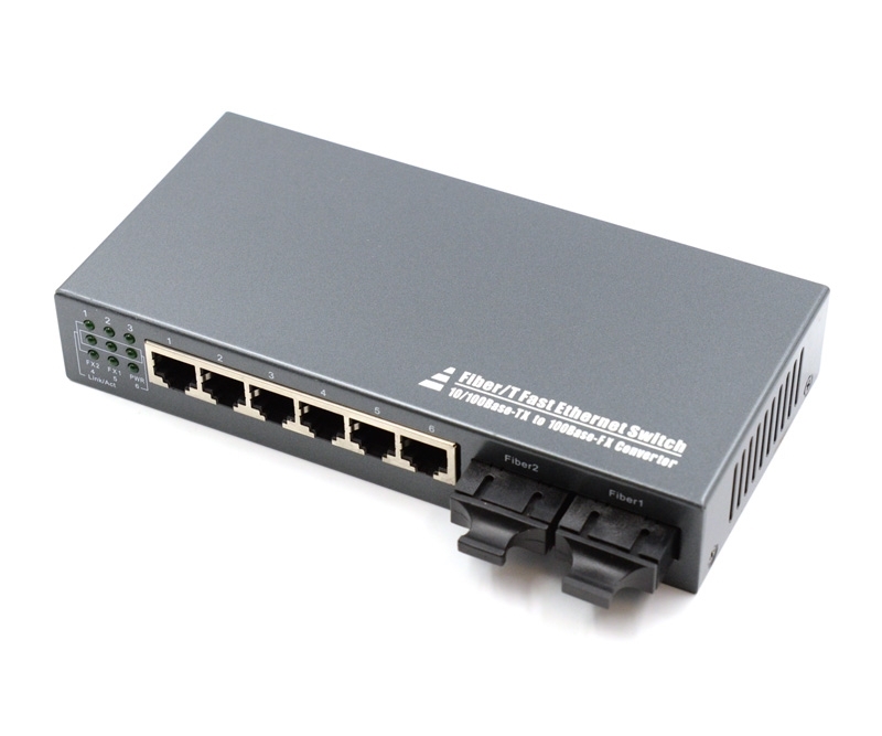 6 Port Fiber Switch 10/100 RJ45 to 2 Fiber Port Multimode 2km
